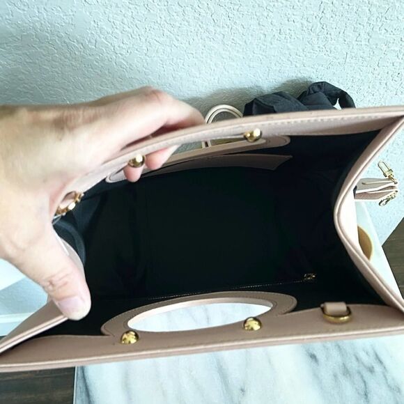 NEW D’estree pink leather geometric prism cutout handle structured bag luxury - Picture 6 of 9